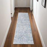 8' Blue and Gray Abstract Distressed Runner Rug