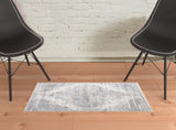 2' X 3' Ivory Gray And Pink Abstract Distressed Area Rug With Fringe