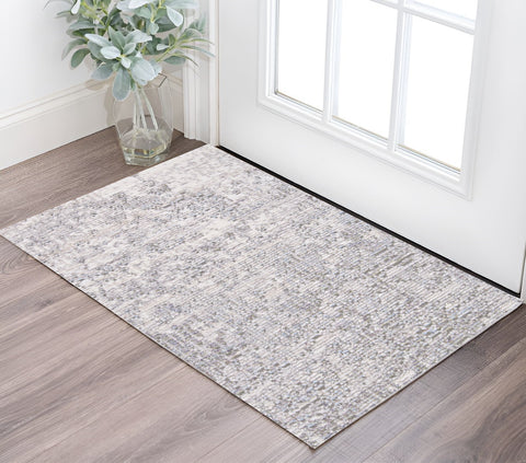 3' X 5' Gray Ivory And Taupe Abstract Distressed Area Rug With Fringe