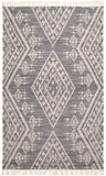 8' X 10' Gray Ivory And Blue Wool Geometric Dhurrie Flatweave Handmade Area Rug With Fringe