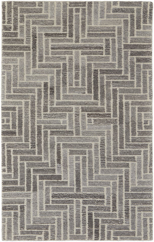 2' X 3' Tan and Gray Wool Geometric Hand Tufted Area Rug