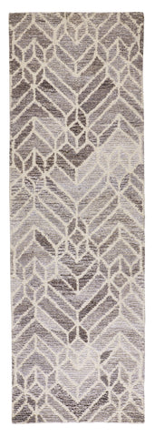 8' Gray And Ivory Wool Geometric Hand Tufted Runner Rug