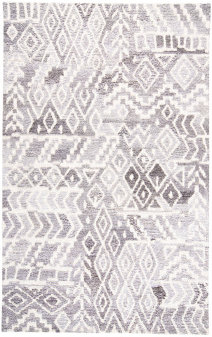 2' X 3' Gray and White Abstract Geometric Hand Tufted Distressed Area Rug