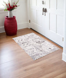 2' X 3' Gray and White Abstract Geometric Hand Tufted Distressed Area Rug