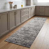 8' Gray and Ivory Abstract Runner Rug