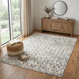 4' X 6' Gray And Ivory Geometric Area Rug