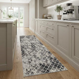 8' Gray And Ivory Geometric Runner Rug