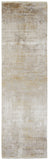 3' X 10' Taupe Ivory And Gold Abstract Runner Rug With Fringe