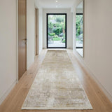 3' X 10' Taupe Ivory And Gold Abstract Runner Rug With Fringe