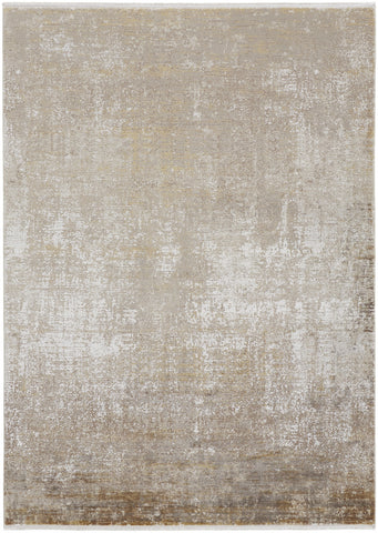 2' X 3' Gold and Ivory Abstract Non Skid Area Rug With Fringe