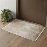 2' X 3' Gold and Ivory Abstract Non Skid Area Rug With Fringe