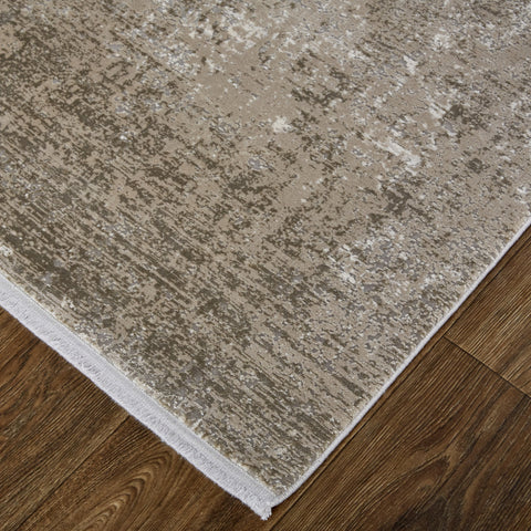3' X 5' Tan and Ivory Abstract Power Loom Distressed Area Rug With Fringe
