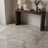 3' X 5' Tan and Ivory Abstract Power Loom Distressed Area Rug With Fringe