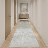 10' Tan and Ivory Abstract Power Loom Distressed Runner Rug With Fringe