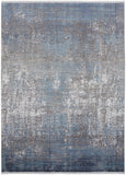 3' X 5' Blue and Gray Abstract Power Loom Distressed Area Rug With Fringe