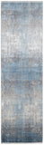 10' Blue and Gray Abstract Power Loom Distressed Runner Rug With Fringe