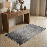 3' X 5' Gray and Black Abstract Power Loom Distressed Area Rug With Fringe