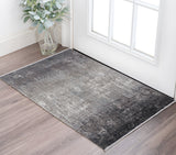 2' X 3' Gray and Black Abstract Power Loom Distressed Area Rug With Fringe