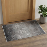 2' X 3' Gray and Black Abstract Power Loom Distressed Area Rug With Fringe