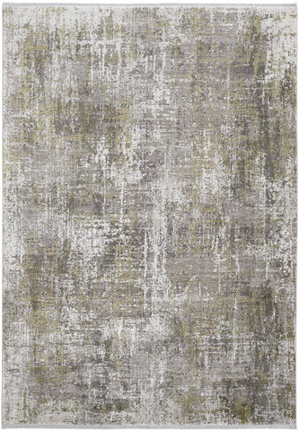 3' X 5' Gray and Ivory Abstract Power Loom Distressed Area Rug With Fringe
