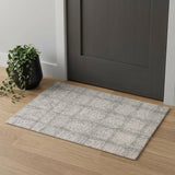 2' X 3' Ivory And Gray Wool Plaid Tufted Handmade Stain Resistant Area Rug