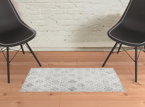 2' X 3' Gray And Ivory Wool Geometric Tufted Handmade Stain Resistant Area Rug