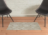2' X 3' Tan And Ivory Wool Paisley Tufted Handmade Stain Resistant Area Rug