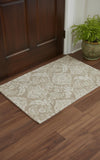 2' X 3' Tan And Ivory Wool Paisley Tufted Handmade Stain Resistant Area Rug