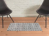 2' X 3' Gray Black And Ivory Wool Geometric Hand Tufted Area Rug