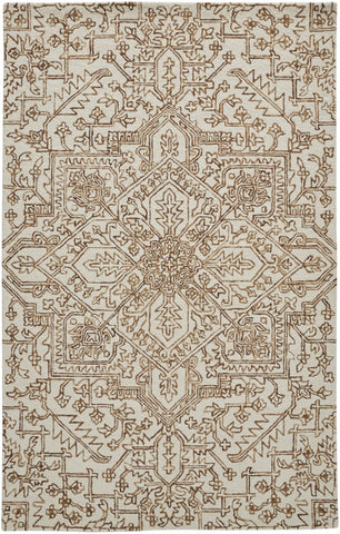 2' X 3' Ivory And Brown Wool Floral Tufted Handmade Stain Resistant Area Rug