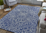 2' X 3' Blue And Ivory Wool Floral Tufted Handmade Stain Resistant Area Rug