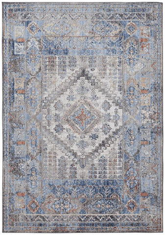 2' X 3' Blue and Ivory Floral Area Rug