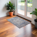2' X 3' Blue and Ivory Floral Area Rug