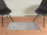 2' X 3' Taupe Blue And Gray Floral Stain Resistant Area Rug