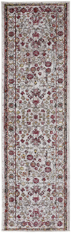8' Pink And Ivory Floral Runner Rug