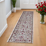 8' Pink And Ivory Floral Runner Rug