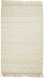 5' X 8' Ivory Wool Geometric Hand Woven Area Rug With Fringe