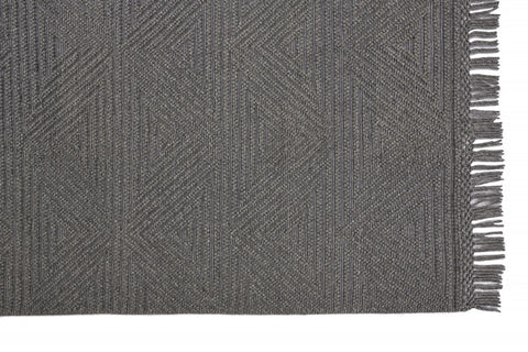 2' X 3' Gray Wool Geometric Hand Woven Area Rug With Fringe