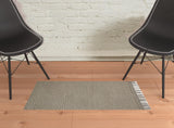 2' X 3' Tan And Ivory Wool Geometric Hand Woven Area Rug With Fringe