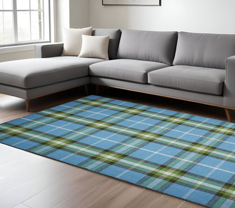8' X 10' Blue and Green Abstract Hand Woven Area Rug