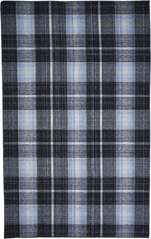 8' X 10' Black Blue And White Abstract Hand Woven Stain Resistant Area Rug