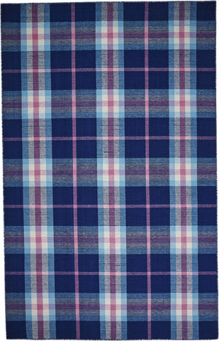 5' X 8' Blue Pink And White Abstract Hand Woven Stain Resistant Area Rug