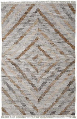 4' X 6' Gray and Ivory Geometric Hand Woven Area Rug With Fringe