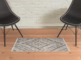 2' X 3' Gray And Brown Geometric Hand Woven Area Rug With Fringe