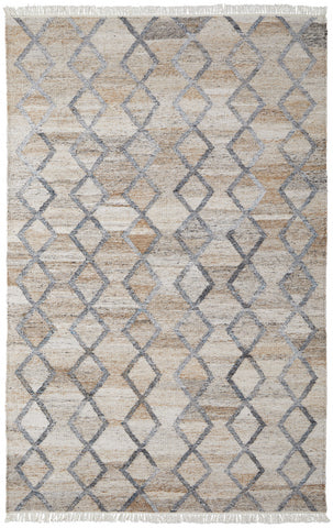 5' X 8' Gray and Ivory Geometric Hand Woven Area Rug With Fringe