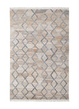 2' X 3' Gray Ivory And Tan Geometric Hand Woven Stain Resistant Area Rug With Fringe