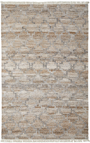 4' X 6' Tan and Gray Geometric Hand Woven Area Rug With Fringe