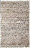 5' X 8' Tan and Gray Geometric Hand Woven Area Rug With Fringe