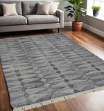 5' X 8' Gray And Black Geometric Hand Woven Area Rug With Fringe