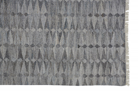 5' X 8' Gray And Black Geometric Hand Woven Area Rug With Fringe